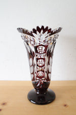 Vintage Ruby Red Bohemian Cut Glass Vase