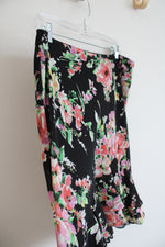 Chaps Black Colorful Floral Ruffled Skirt | L