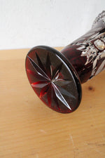 Vintage Ruby Red Bohemian Cut Glass Vase