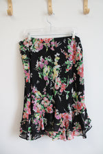 Chaps Black Colorful Floral Ruffled Skirt | L