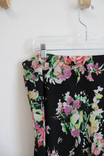 Chaps Black Colorful Floral Ruffled Skirt | L