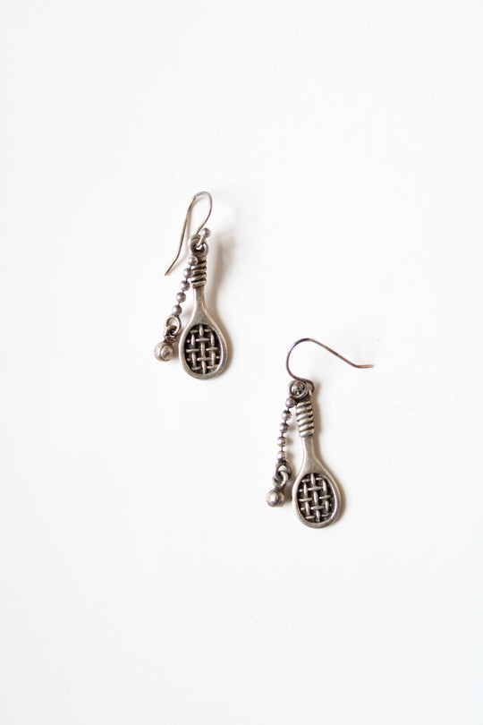 Tennis Racquet Sterling Silver Dangle Earrings