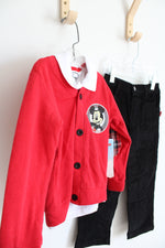 NEW Disney Junior 3-Piece Mickey Red Cardigan & Corduroy Pants Set | 3T
