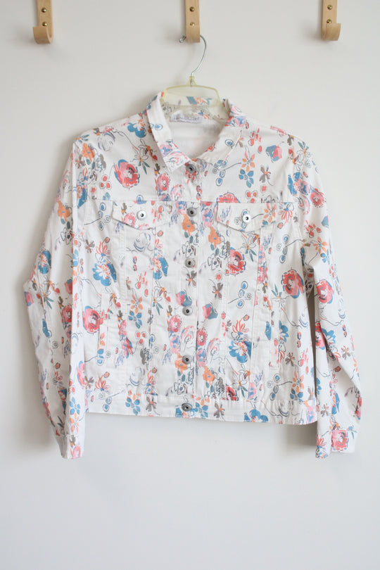Keren Hart White Floral Patterned Denim Jacket | M