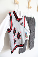 NEW Disney Junior 3-Piece Mickey Gray Argyle Vest & Gray Corduroy Pants Set | 3T