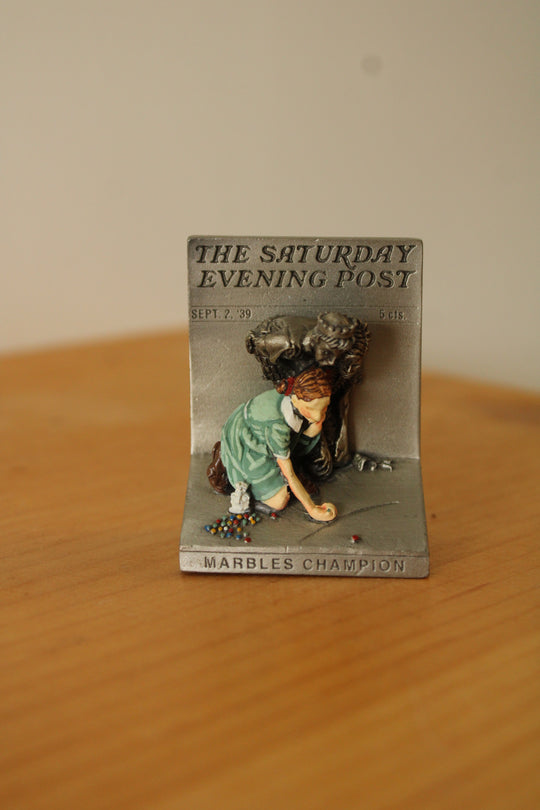 Goebel Olszewski Norman Rockwell Miniature Pewter "Marbles Champion" Figurine