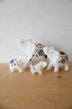 Vintage White Marble Floral Elephant Figurine Set Of 4