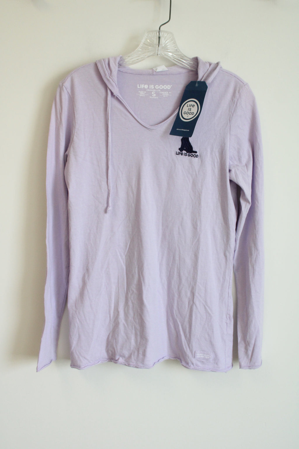 NEW Life Is Good Purple Striped Hooded Tee | S