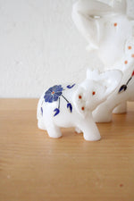 Vintage White Marble Floral Elephant Figurine Set Of 4
