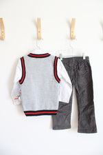 NEW Disney Junior 3-Piece Mickey Gray Argyle Vest & Gray Corduroy Pants Set | 3T