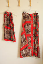 NEW 7th Avenue New York & Company Orange and Brown Chain/Snakeskin Print Wrap Maxi Skirt and Top Set | XL