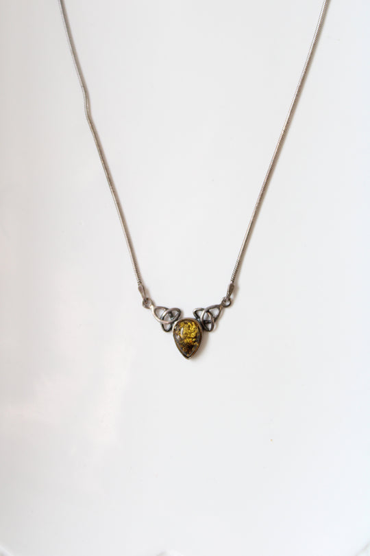 Celtic Style Sterling Silver Amber Necklace