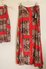 NEW 7th Avenue New York & Company Orange and Brown Chain/Snakeskin Print Wrap Maxi Skirt and Top Set | XL