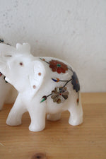 Vintage White Marble Floral Elephant Figurine Set Of 4