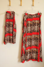 NEW 7th Avenue New York & Company Orange and Brown Chain/Snakeskin Print Wrap Maxi Skirt and Top Set | XL