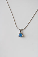 14K White Gold Blue Topaz Triangle Stone Pendant Necklace
