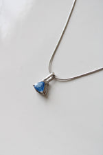 14K White Gold Blue Topaz Triangle Stone Pendant Necklace