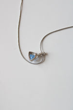 14K White Gold Blue Topaz Triangle Stone Pendant Necklace
