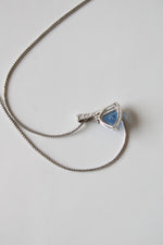 14K White Gold Blue Topaz Triangle Stone Pendant Necklace
