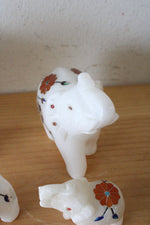 Vintage White Marble Floral Elephant Figurine Set Of 4