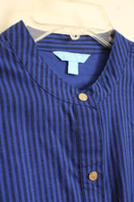 NEW Draper James RSVP Button Front Navy Blue Stripe Wrap With Belt Midi Dress | S