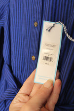 NEW Draper James RSVP Button Front Navy Blue Stripe Wrap With Belt Midi Dress | S