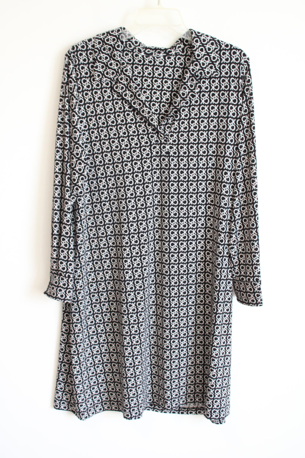 Calvin Klein Monogram Collared Stretch Black White Dress | L
