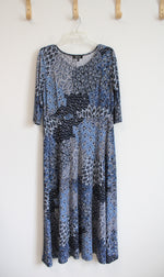 Lbisse Blue & White Patterned Knit Midi Dress | L