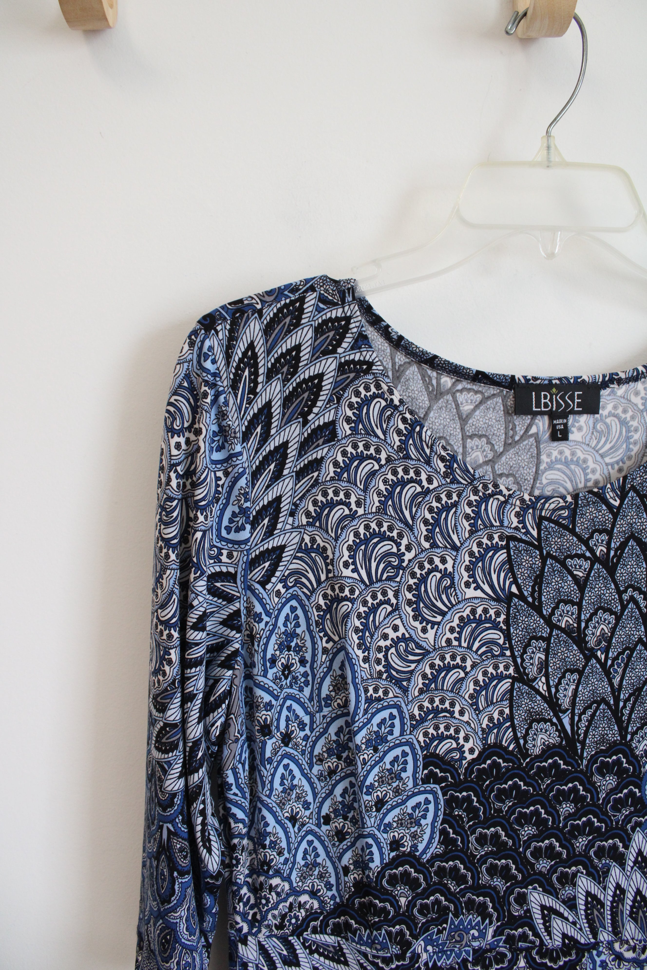 Lbisse Blue & White Patterned Knit Midi Dress | L