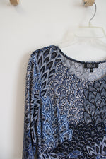 Lbisse Blue & White Patterned Knit Midi Dress | L