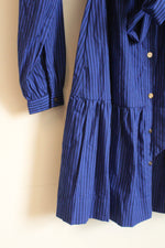 NEW Draper James RSVP Button Front Navy Blue Stripe Wrap With Belt Midi Dress | S