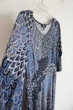 Lbisse Blue & White Patterned Knit Midi Dress | L