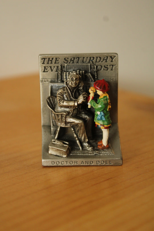 Goebel Olszewski Norman Rockwell Miniature Pewter "Doctor and Doll" Figurine