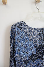 Lbisse Blue & White Patterned Knit Midi Dress | L