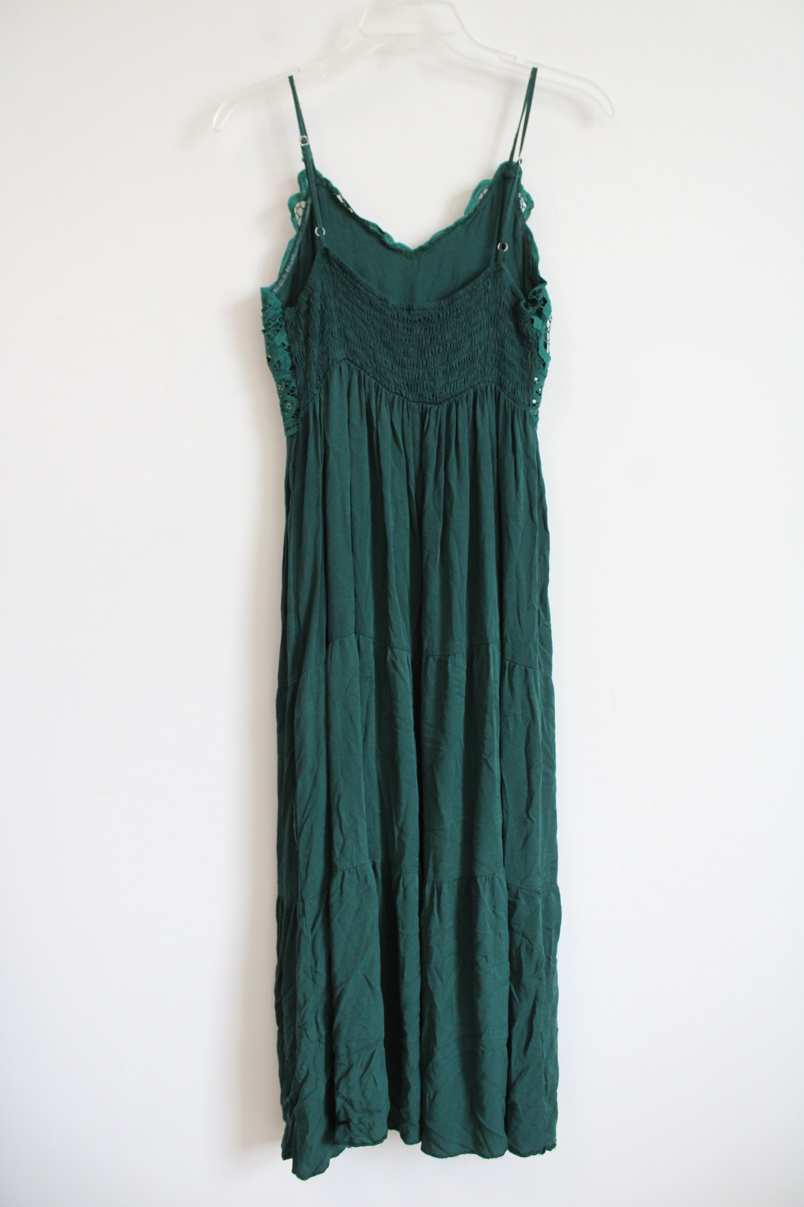 Emerald Green Lace Tiered Maxi Dress | M