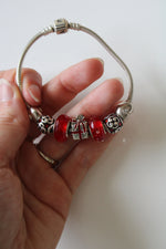 Pandora Red Sterling Silver Beaded Gift Box Charm Bracelet
