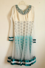 Traditional Teal and White Embroidered Indian Kurta Dress | L