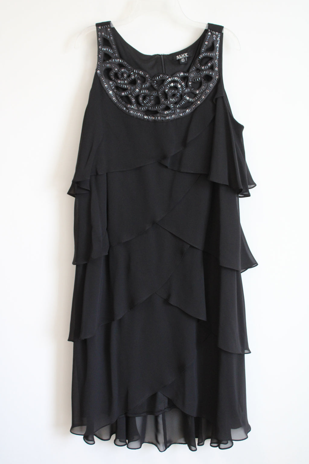 SLNY Black Ruffle Chiffon Dress | 16W
