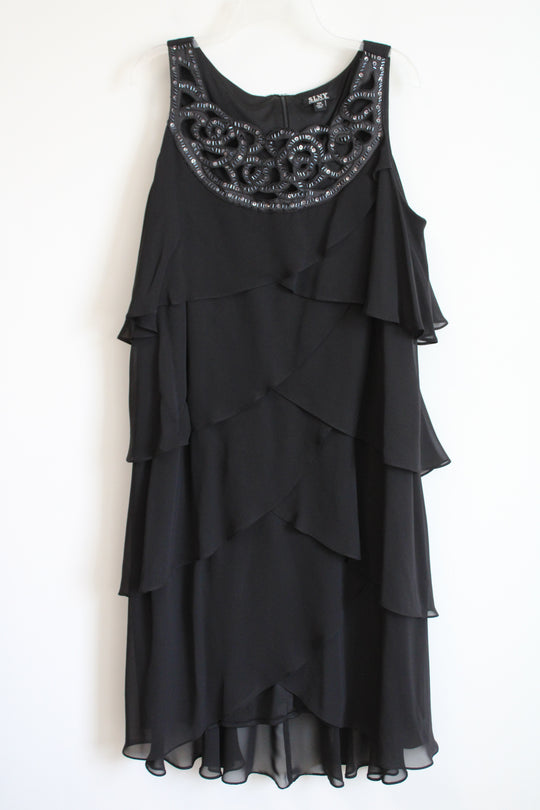 SLNY Black Ruffle Chiffon Dress | 16W
