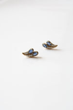 9K Blue Sapphire Yellow Gold Paisley Stud Earrings
