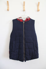 Oddy Red Blue & White Woven Back Navy Hooded Vest | S