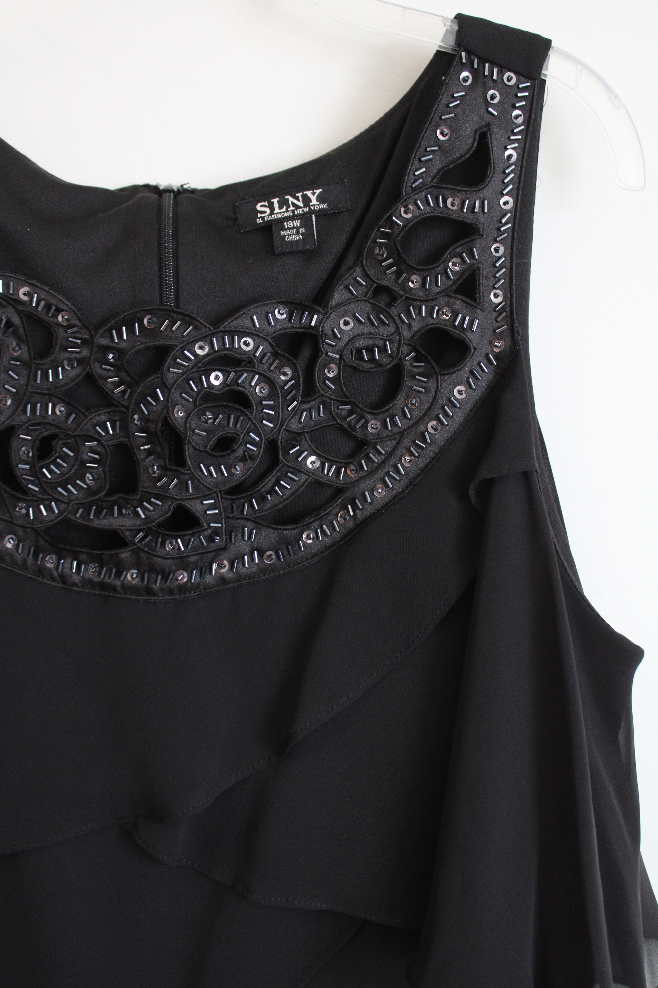 SLNY Black Ruffle Chiffon Dress | 16W SLNY Black Ruffle Chiffon Dress | 16W