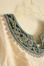 Traditional Teal and White Embroidered Indian Kurta Dress | L