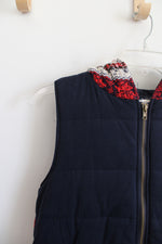 Oddy Red Blue & White Woven Back Navy Hooded Vest | S