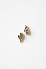 9K Blue Sapphire Yellow Gold Paisley Stud Earrings