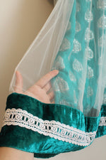Traditional Teal and White Embroidered Indian Kurta Dress | L