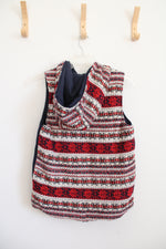 Oddy Red Blue & White Woven Back Navy Hooded Vest | S