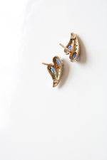 9K Blue Sapphire Yellow Gold Paisley Stud Earrings