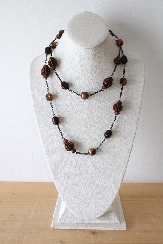 Joan Rivers Tigers Eye Brown Wood Beaded Necklace