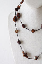 Joan Rivers Tigers Eye Brown Wood Beaded Necklace